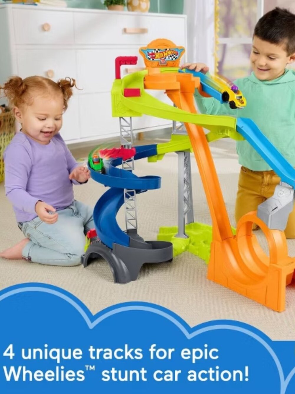 NEW! Little People Hot Wheels Spiral Stunt Speedway Race Track *girls & boys - Picture 4 of 14